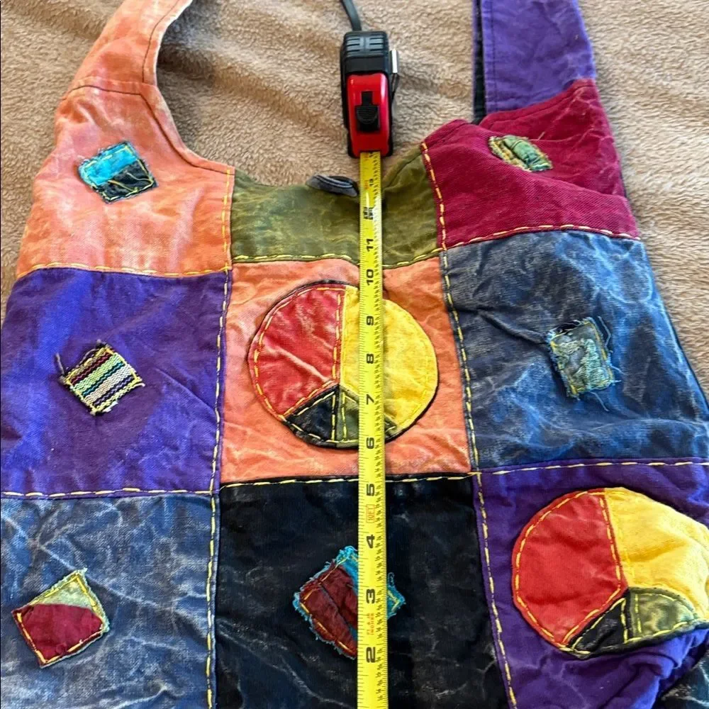 Patchwork Peace Shoulder Bag | Boho Hippie Festival Purse | Zipper Closure - Picture 8 of 9
